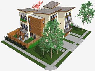 新中式现代住宅建筑SU模型下载_sketchup草图大师SKP模型