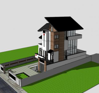 现代别墅多层建筑SU模型下载_sketchup草图大师SKP模型