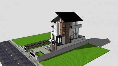 现代别墅多层建筑SU模型下载_sketchup草图大师SKP模型