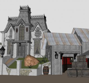 鬼屋主题公园建筑SU模型下载_sketchup草图大师SKP模型