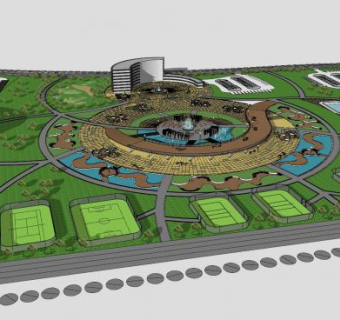 体育综合体城市规划SU模型下载_sketchup草图大师SKP模型