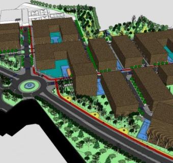 小区楼宇绿化城市建筑SU模型下载_sketchup草图大师SKP模型