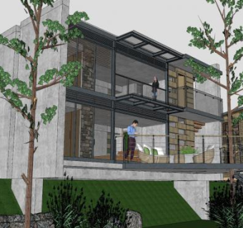 平房别墅建筑房子SU模型下载_sketchup草图大师SKP模型