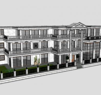 经典别墅房子建筑SU模型下载_sketchup草图大师SKP模型