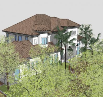 地中海别墅房子SU模型下载_sketchup草图大师SKP模型