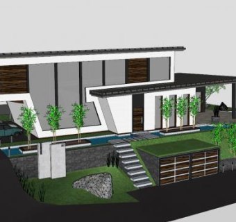 现代木质建筑SU模型下载_sketchup草图大师SKP模型