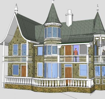 维多利亚式建筑房子SU模型下载_sketchup草图大师SKP模型
