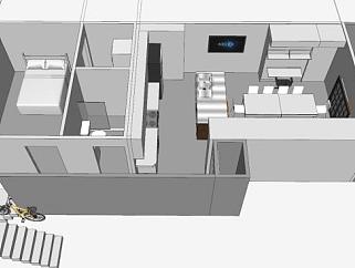 楼上一居室公寓SU模型下载_sketchup草图大师SKP模型