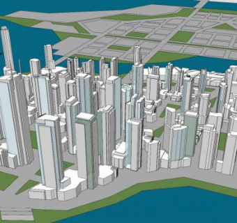 海上岛屿城市规划建筑SU模型下载_sketchup草图大师SKP模型