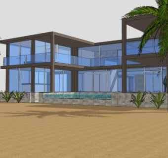 海滨别墅度假房子SU模型下载_sketchup草图大师SKP模型