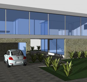 现代豪宅户外房子SU模型下载_sketchup草图大师SKP模型