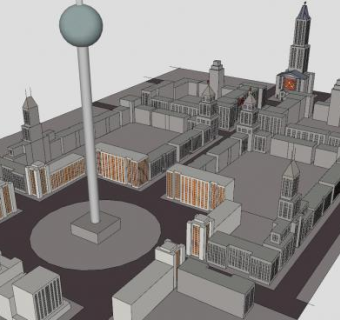 城市广场规划建筑SU模型下载_sketchup草图大师SKP模型