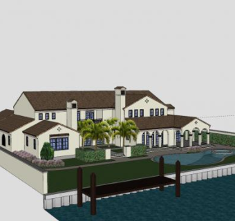 西班牙式别墅建筑SU模型下载_sketchup草图大师SKP模型
