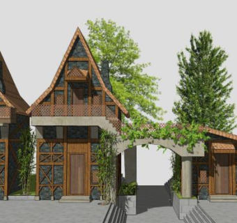 乡村风格别墅SU模型下载_sketchup草图大师SKP模型