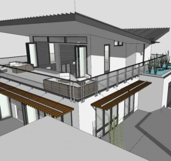 蝶形屋顶别墅建筑SU模型下载_sketchup草图大师SKP模型