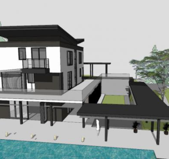 当代住宅景观别墅SU模型下载_sketchup草图大师SKP模型
