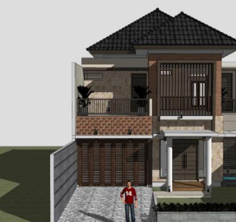 现代热带别墅建筑SU模型下载_sketchup草图大师SKP模型