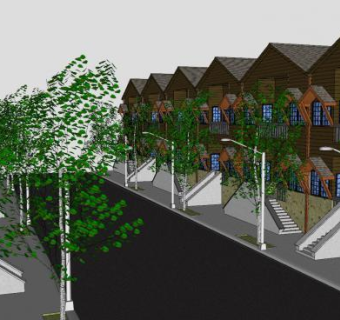 联排别墅社区建筑规划SU模型下载_sketchup草图大师SKP模型