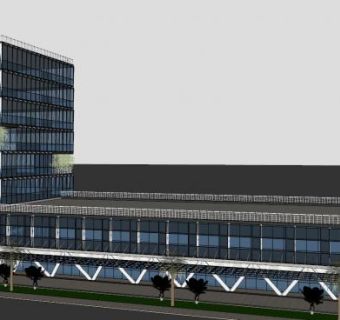 绿塔拉伸遮阳建筑SU模型下载_sketchup草图大师SKP模型