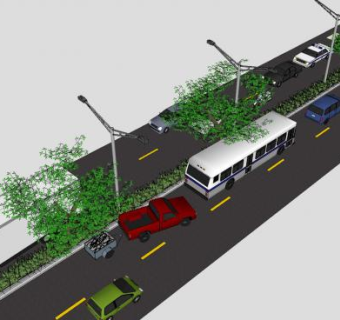 繁忙公路街道SU模型下载_sketchup草图大师SKP模型