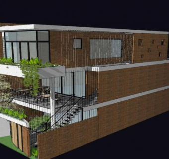 砖块住宅建筑SU模型下载_sketchup草图大师SKP模型