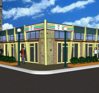 商业街711超市建筑SU模型下载_sketchup草图大师SKP模型