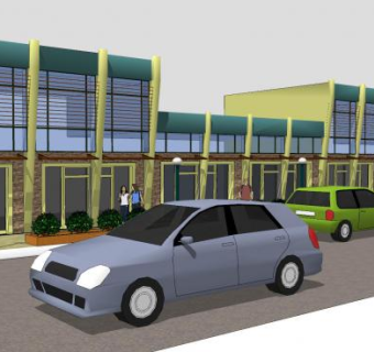 现代城市商业街商铺建筑SU模型下载_sketchup草图大师SKP模型