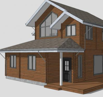 木材街区建筑房子SU模型下载_sketchup草图大师SKP模型