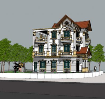 贵族别墅建筑SU模型下载_sketchup草图大师SKP模型