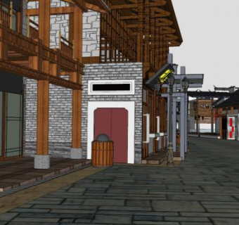 中国古城商业街SU模型下载_sketchup草图大师SKP模型