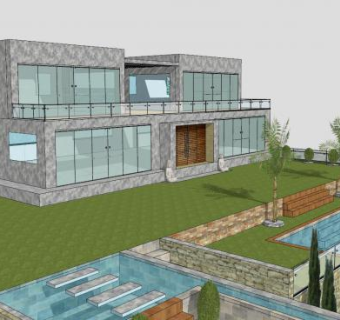 豪宅花园别墅建筑SU模型下载_sketchup草图大师SKP模型