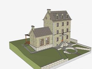 法国小屋别墅建筑SU模型下载_sketchup草图大师SKP模型
