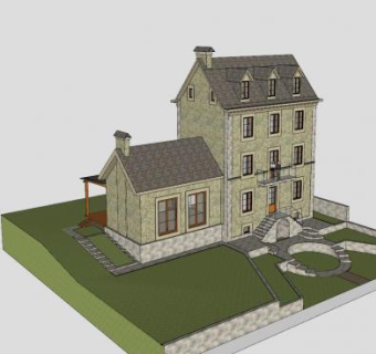 法国小屋别墅建筑SU模型下载_sketchup草图大师SKP模型