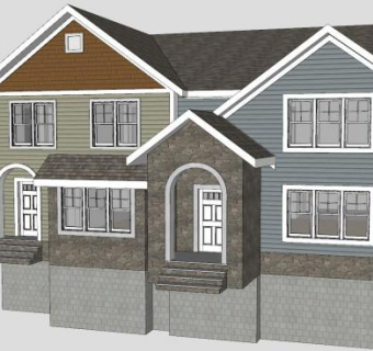 半独立式复式住宅别墅SU模型下载_sketchup草图大师SKP模型