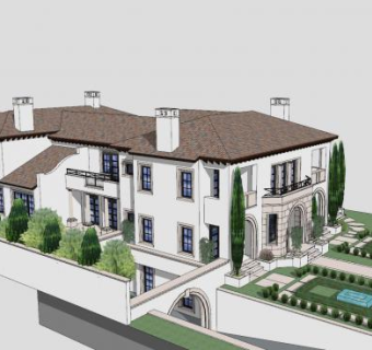 地中海大厦建筑SU模型下载_sketchup草图大师SKP模型