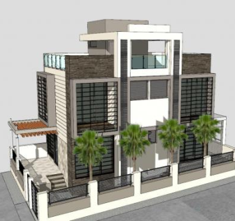 现代高层别墅建筑SU模型下载_sketchup草图大师SKP模型