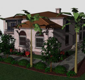 古典复兴户外别墅建筑SU模型下载_sketchup草图大师SKP模型