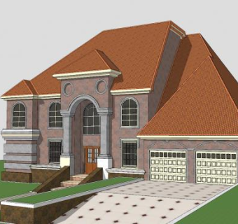新古典户外别墅建筑SU模型下载_sketchup草图大师SKP模型