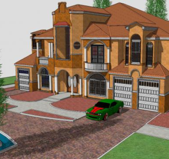 现代贵族风格别墅SU模型下载_sketchup草图大师SKP模型