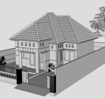 中式风格老式别墅SU模型下载_sketchup草图大师SKP模型