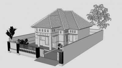 中式风格老式别墅SU模型下载_sketchup草图大师SKP模型