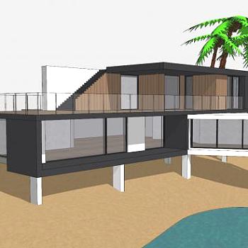 岛上别墅建筑SU模型下载_sketchup草图大师SKP模型