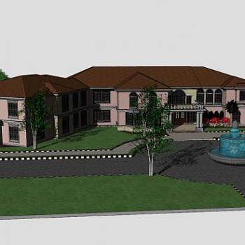 现代园林别墅建筑SU模型下载_sketchup草图大师SKP模型