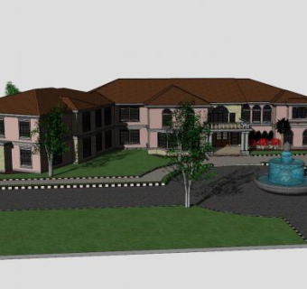 现代园林别墅建筑SU模型下载_sketchup草图大师SKP模型