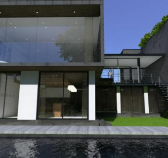 现代黑色房子建筑SU模型下载_sketchup草图大师SKP模型