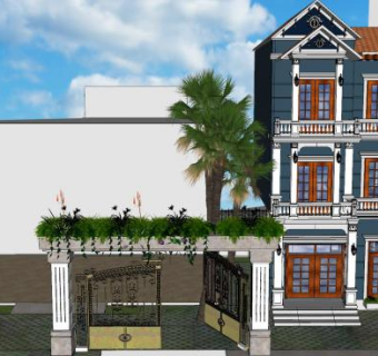 漂亮房子简欧别墅SU模型下载_sketchup草图大师SKP模型