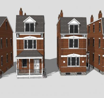 维多利亚联排别墅SU模型下载_sketchup草图大师SKP模型