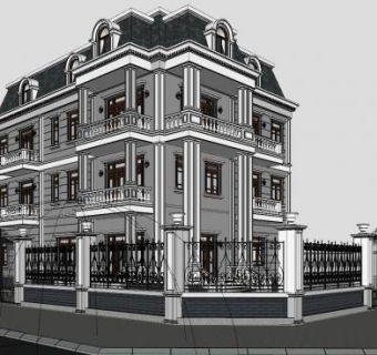 经典别墅高楼建筑SU模型下载_sketchup草图大师SKP模型