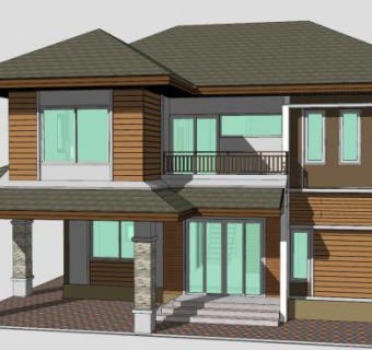 现代住宅风格建筑SU模型下载_sketchup草图大师SKP模型