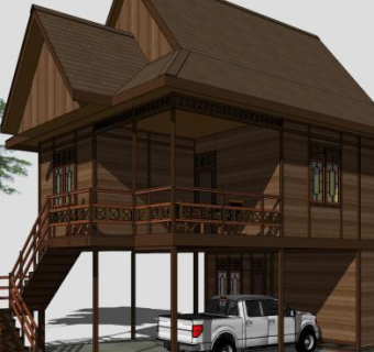 木屋别墅建筑SU模型下载_sketchup草图大师SKP模型